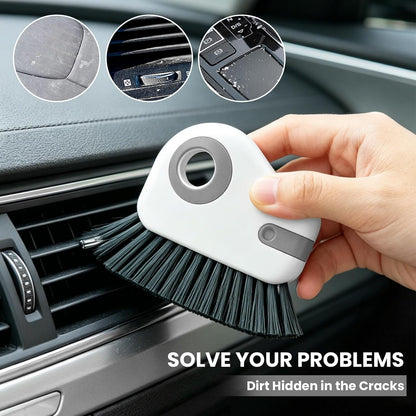 2 in 1 Groove Cleaning Brush, Multifunctional Window Track Cleaner with Hidden Scraper, Hard Bristle Grip Brush Sliding Door Cleaning Tool for Vehicle Home Office (Gray)