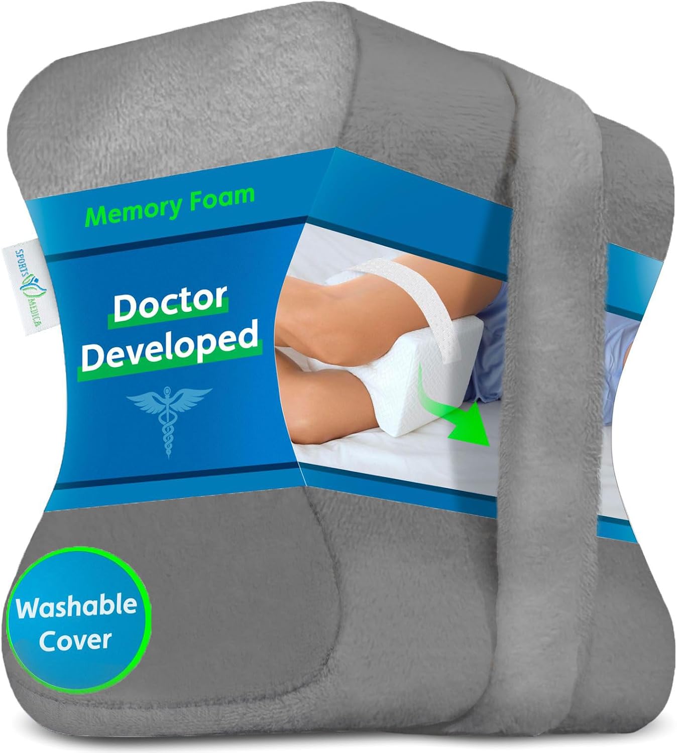 Sports Medica Doctor Developed Knee Pillow for Side Sleepers - Washable Cover Memory Foam Leg Pillow for Side Sleeping - Between Knee Hip Cushion
