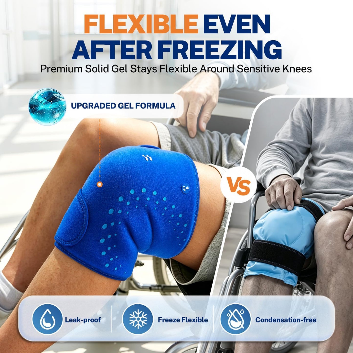 Knee Ice Pack Wrap, Long-Lasting Cold Compression for Knee Pain Relief | Thickened Gel, Stays Cold Longer, Soft After Freezing, Adjustable Fit, No Slip, Full Wrap cooling, Reusable Cold Hot Therapy