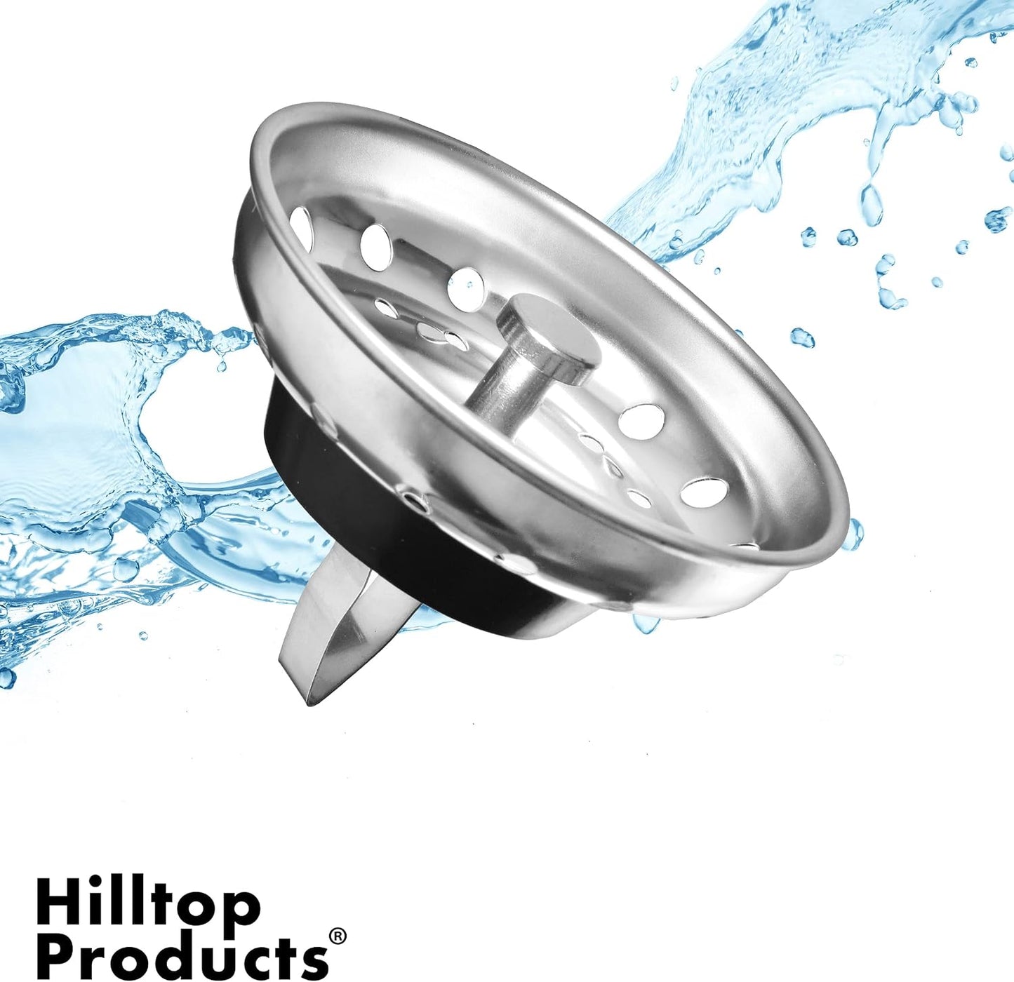 2 Pack Kitchen Sink Strainer and Stopper Combo Basket Replacement | For Standard 3-1/2 inch Drain, Spring Clip, Stainless Steel Basket and Rod, Rubber Stopper Bottom