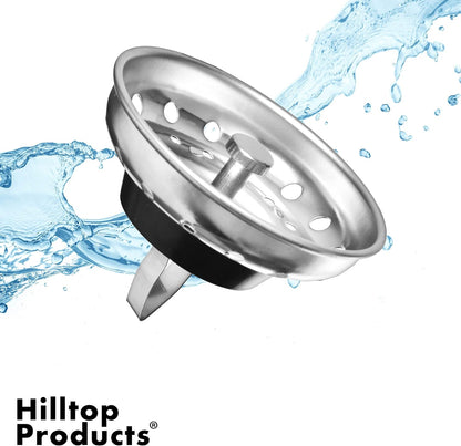 2 Pack Kitchen Sink Strainer and Stopper Combo Basket Replacement | For Standard 3-1/2 inch Drain, Spring Clip, Stainless Steel Basket and Rod, Rubber Stopper Bottom