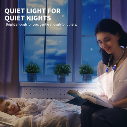 LUXJET Neck Reading Light & Book Light for Reading in Bed - Hands Free, 3 Colors & 6 Brightness Levels, 360° Flexible Arms, 80-Hour Rechargeable - Reading, Knitting, Camping, Repairing