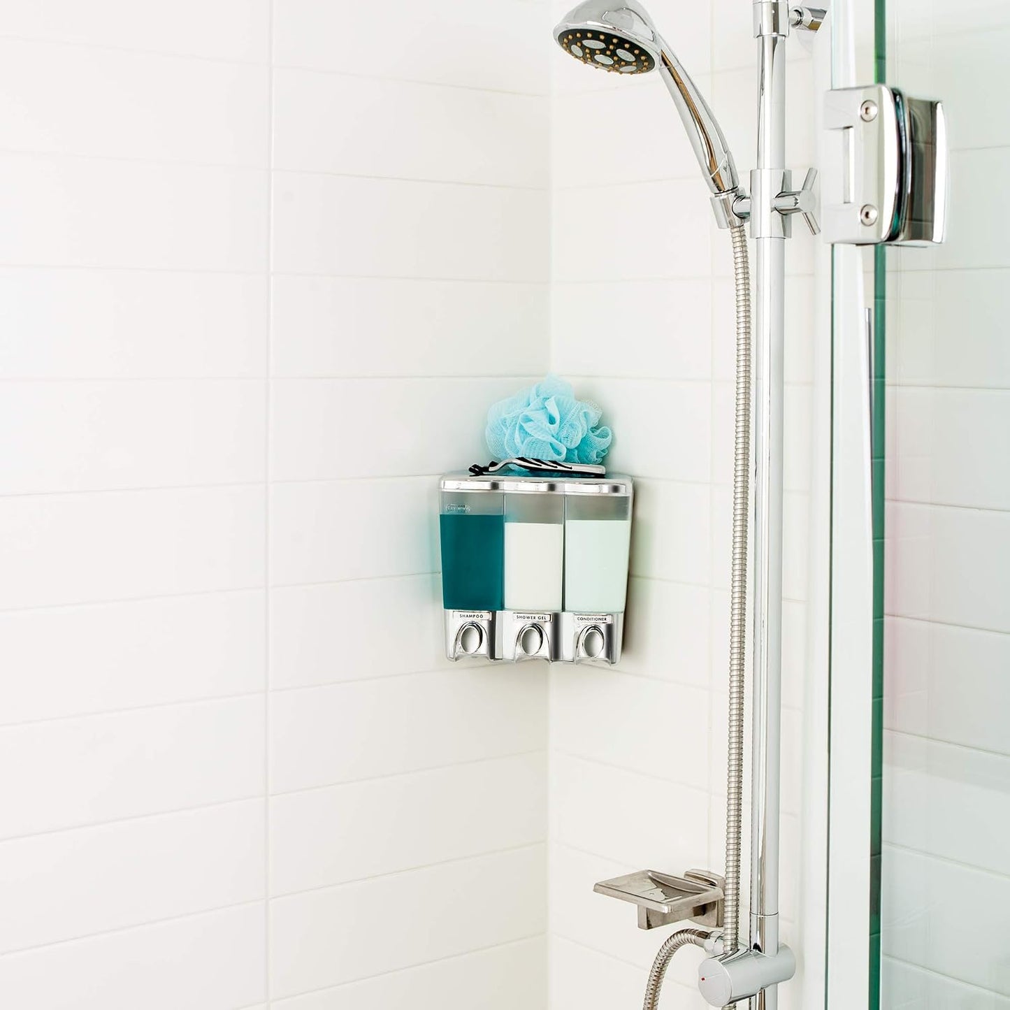 Better Living Products 72350 Clear Choice 3-Chamber Shower Dispenser, White