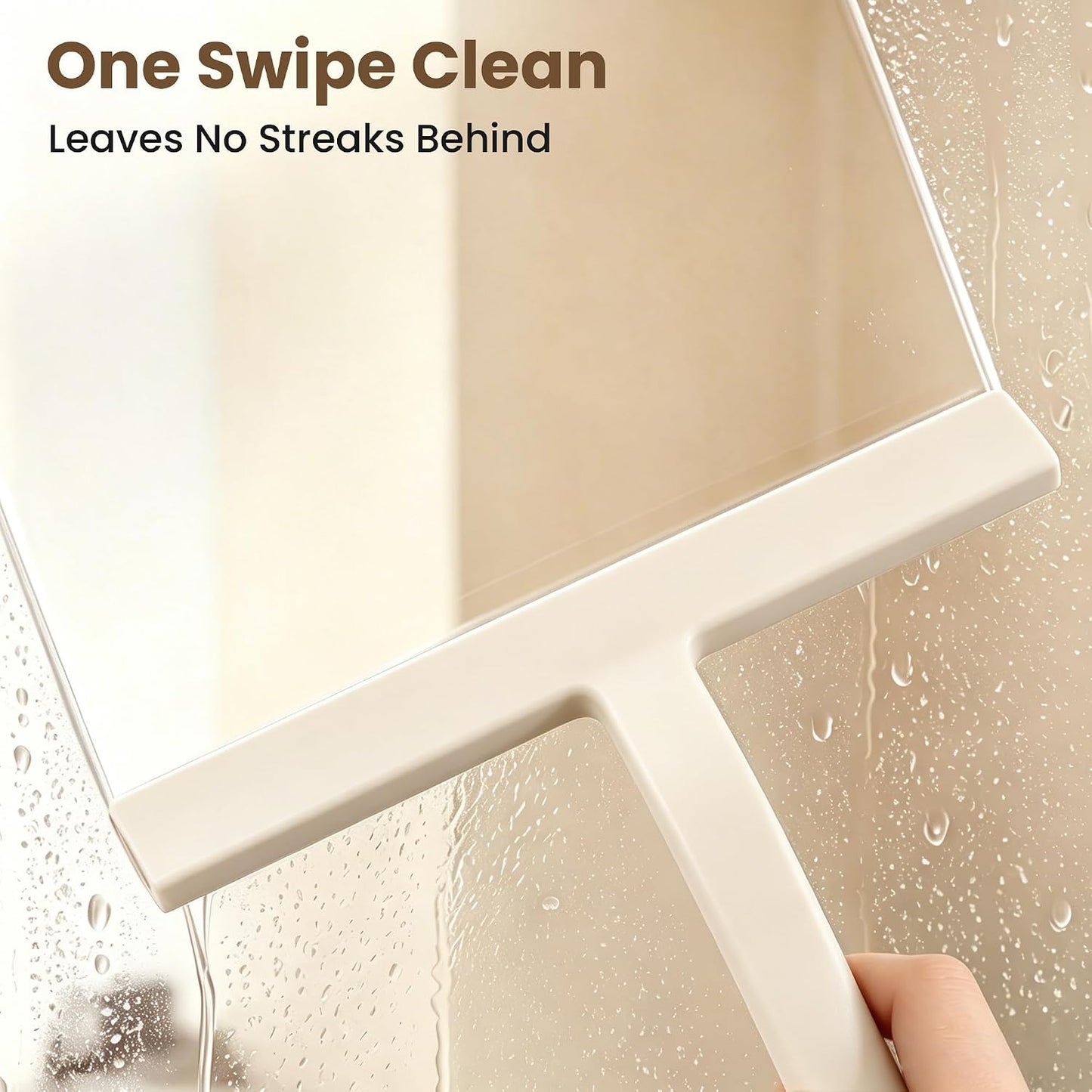 10 Inch Silicone Shower Squeegee for Glass Doors, Streak-Free, Black | No-Squeak Silicone Blade, Ergonomic Round Grip and Built-In Hook for Quick Daily Cleaning of Shower Glass, Tile and Windows