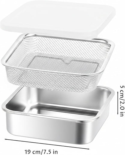 Square Strainer 3PCS/Set Fruit Storage Containers For Fridge Stainless Steel Square Strainer With Lid Lettuce Keeper Dish 1500ml