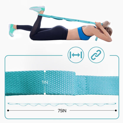 Aozora Yoga Strap Stretching Strap with Loops, Stretch Straps for Physical Therapy, 10 Loops Non-Elastic Exercise Strap for Pilates, Dance and Gymnastics