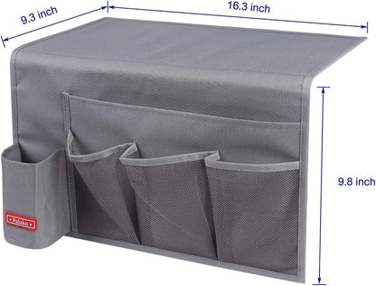 Bedside Caddy,Bedside Organizer Caddy Under Mattress,Holds Magazines,Books (4 Pockets-Grey)