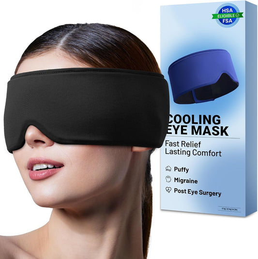 Cooling Gel Eye Mask for Puffy Eyes, Migraine & Headache Relief, Full Eye-Area Cold Compress for Eyes & Temples, FSA Eligible HSA Reusable Eye Ice Pack for Swelling & Post-Surgery Recovery