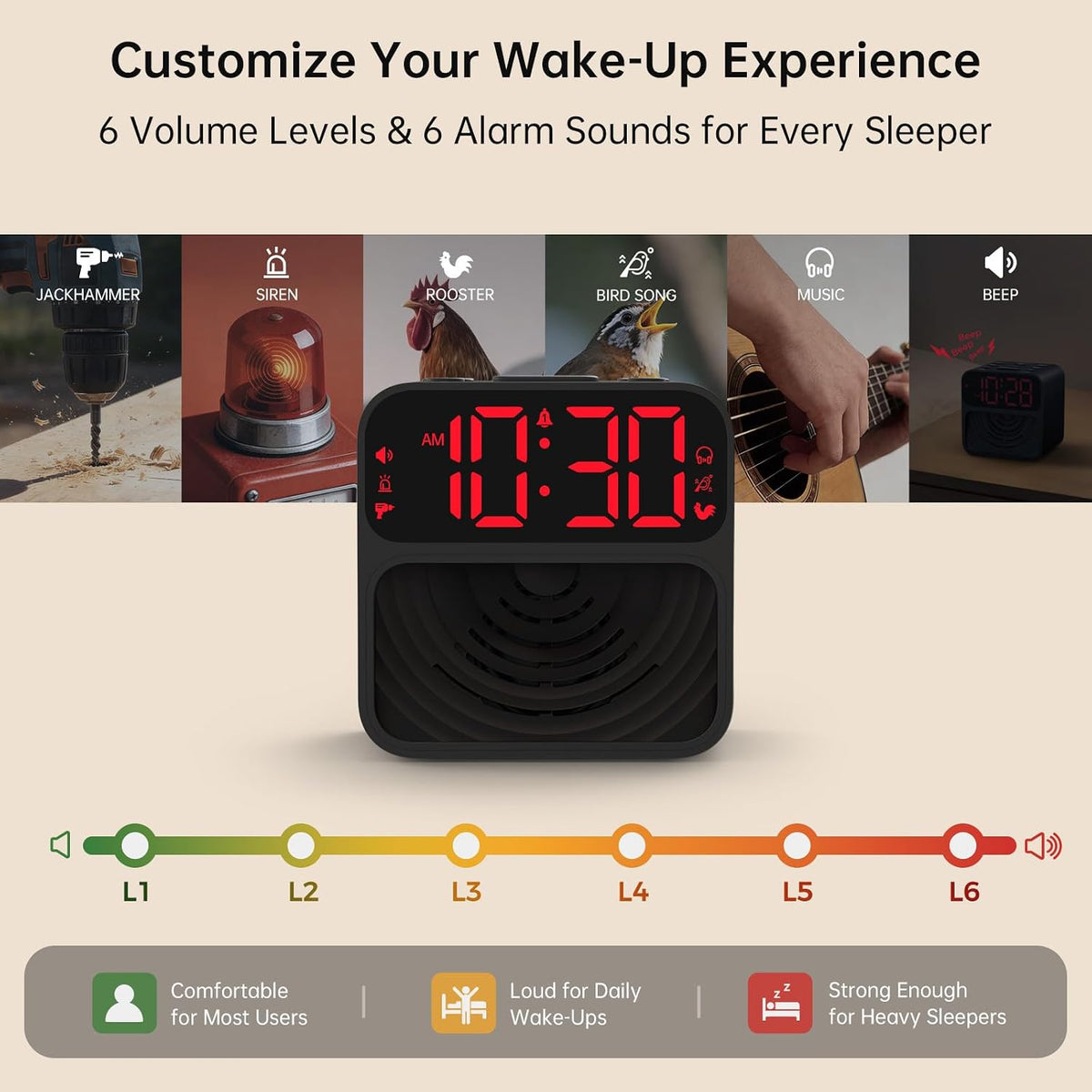 AuroraCalm Extra Loud Alarm Clock for Heavy Sleepers with 115dB Alarm