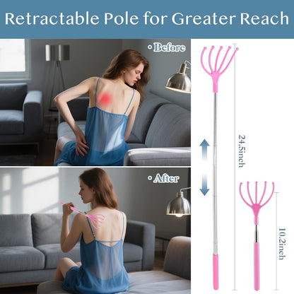 Silicone Back Scratching Tool Extendable Telescopic Back Scratcher Skin Safe Bristle Claw Back Scratcher with Folding Handle