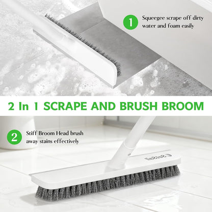 SetSail Floor Scrub Brush with 51-Inch Long Adjustable Handle 2 in 1 Scrape Brush Stiff Bristle Floor Scrubber for Cleaning Shower Bathroom Garage Kitchen Wall Deck Tub Tile | 2 in 1 Scrape Brush Stiff Bristle Floor Scrubber for Cleaning Shower Bathroom