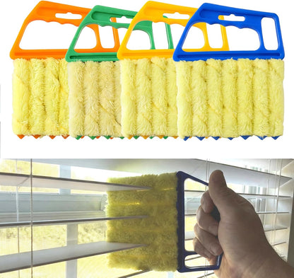 4Pcs Blind Cleaner Duster Tool Set with 7-Finger & 3-Finger Brushes，Washable Multi-Surface Dusting Kit for Wood Blinds, Venetian Blinds, AC Vents, Car Vents, Shutters & Fans (Orange+Blue)