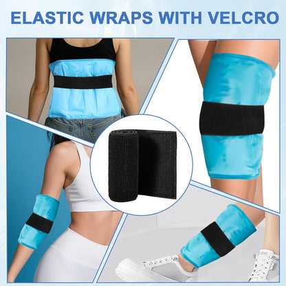 4 Pcs Extender Strap, Reusable Ice Belt, Adjustable Ice Pack Strap, Elastic Hook and Loop Extension Straps for Ice Pack Back, Knee, Ankle Braces, Vests, Wraps, and Belts, Multiple Uses, Black
