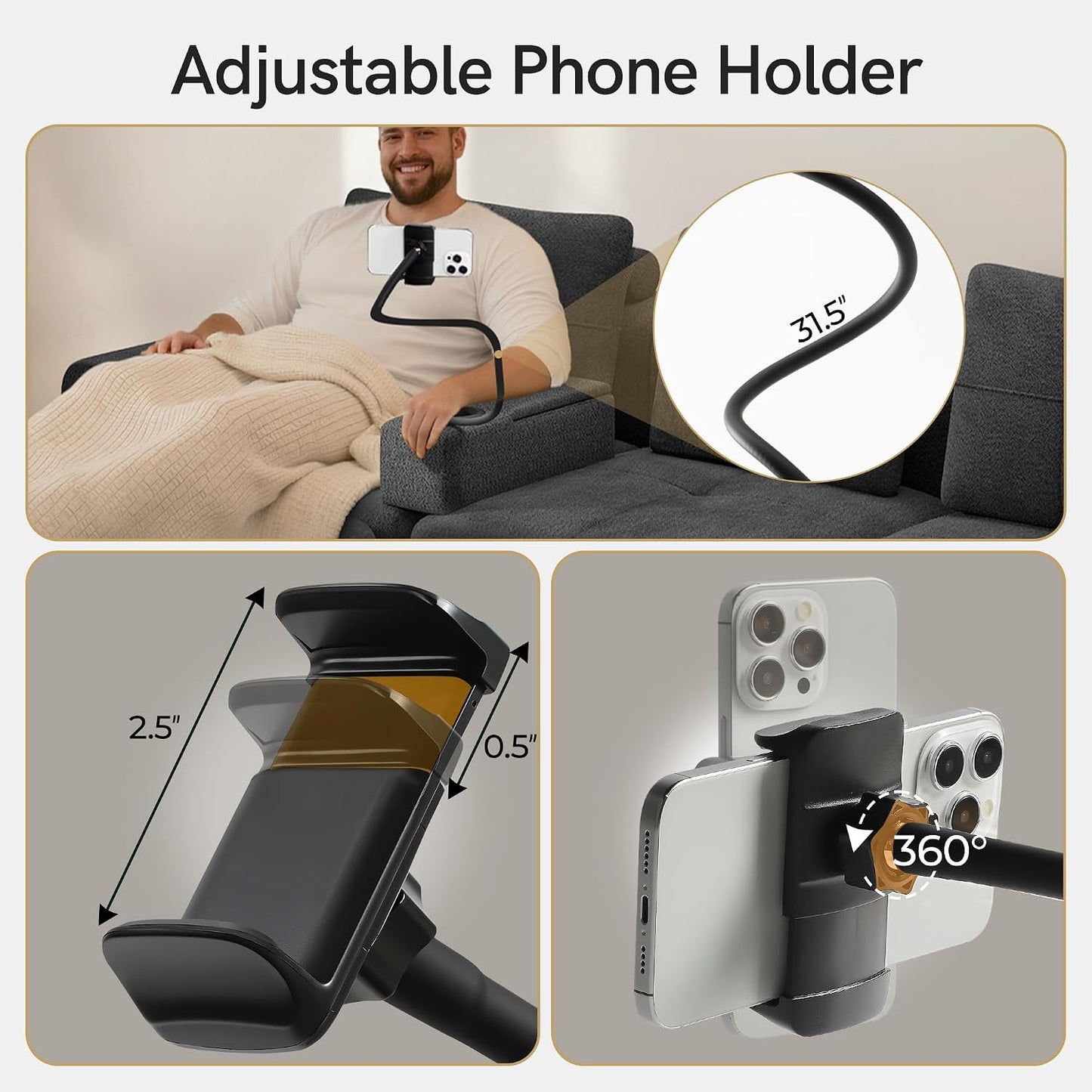 Couch Caddy with Cup Holder, 20.3 Inch White Armrest Console | Removable Sofa Armrest Organizer with Charging and Phone Holder, Storage for Remotes, Snacks and Everyday Essentials