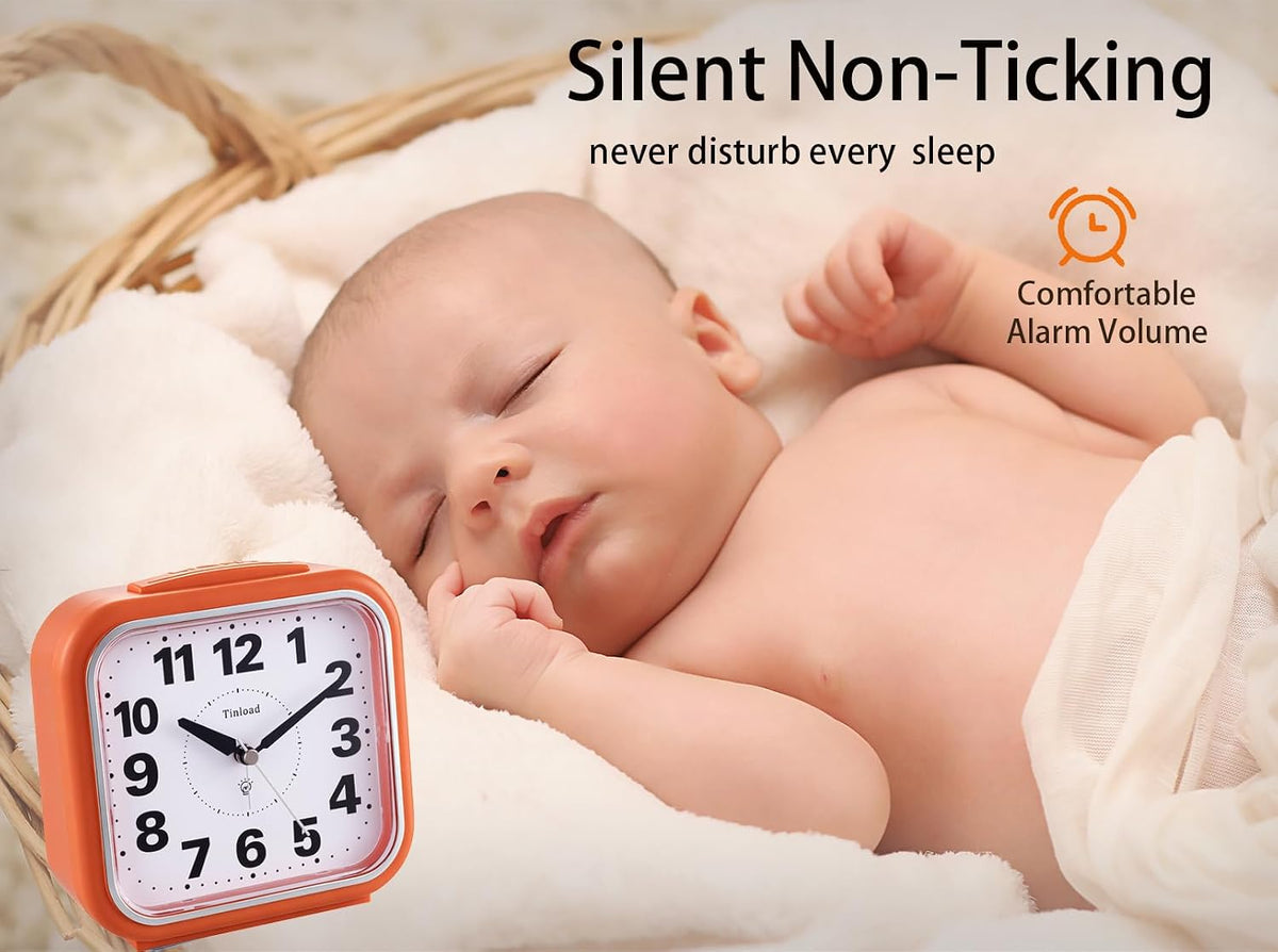 Tinload 5.5" Large No Ticking Analog Alarm Clock,Silent Readable for Seniors,Easy to Set,Gradual Rise Alarm,Big Numbers,Gentle Wake,Snooze, Lighted on Demand,Battery Operated,Black