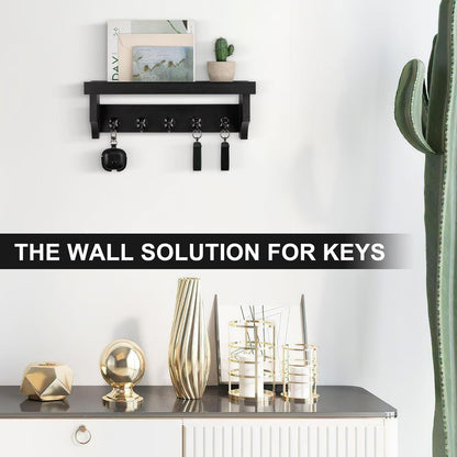 Key and Mail Holder Wall Mount, Mail Organizer with 5 Key Hooks | Key Holder with Shelf, Key Holder for Coat, Dog Leash, Home Decor Rack, Entry Way Organizer