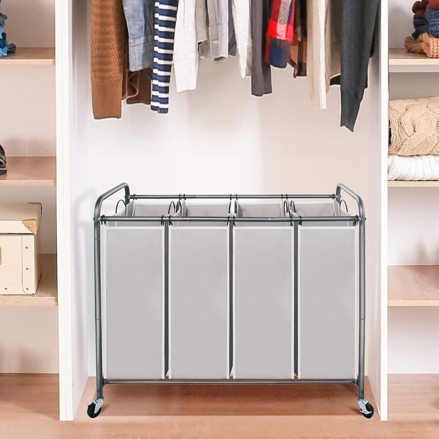 STO STO Laundry Sorter 3 Section, 3 Bag Clothes Hamper, Rolling Laundry Cart Basket with Heavy Duty Lockable Wheels and Removable Bag for Laundry Room, Bedroom, Closet, Black