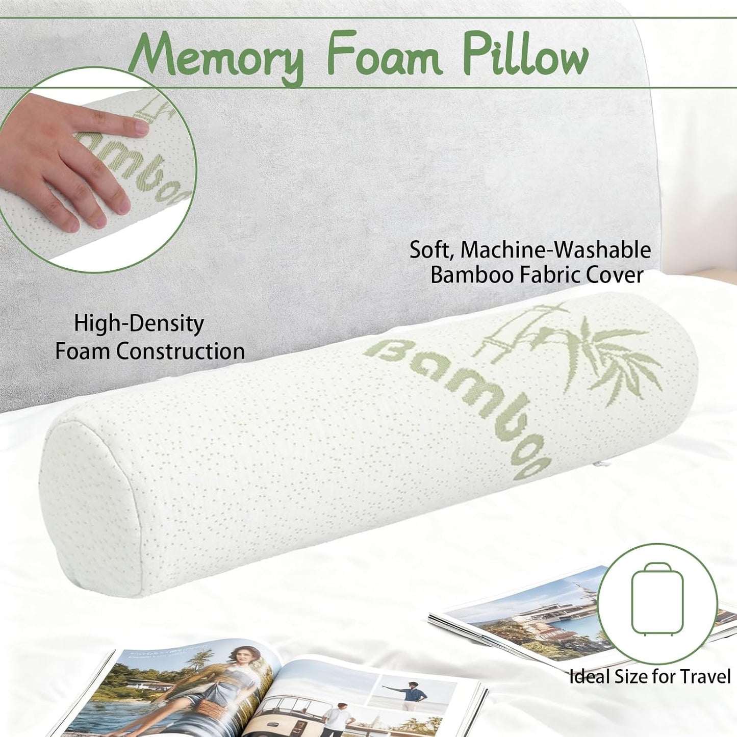 3 Pcs Cervical Neck Roll 18 x 4 Inches Removable Washable Cover Cylinder Memory Foam Pillow for Travel Yoga Sleeping Neck Back Lumbar Legs Support