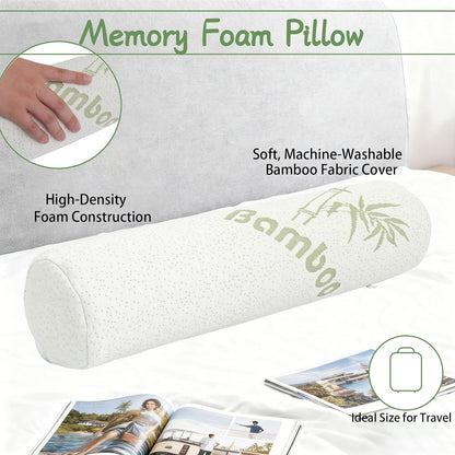 3 Pcs Cervical Neck Roll 18 x 4 Inches Removable Washable Cover Cylinder Memory Foam Pillow for Travel Yoga Sleeping Neck Back Lumbar Legs Support