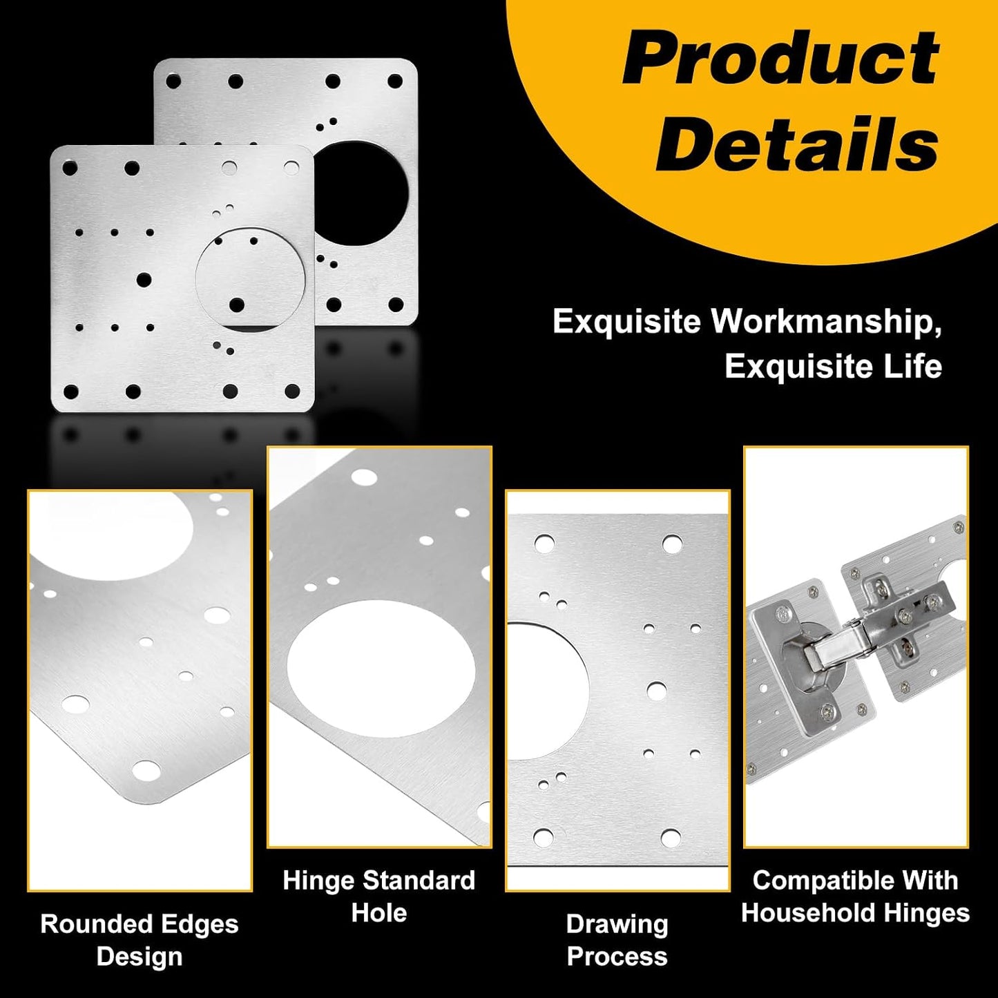 36PCS Cabinet Hinge Repair Plate Kit, Stainless Steel Hinge Repair Board & Brackets with Screws Door Mounting Plate for Kitchen Cabinet, Cupboard, Furniture Door Fix, (3.54"x3.54")