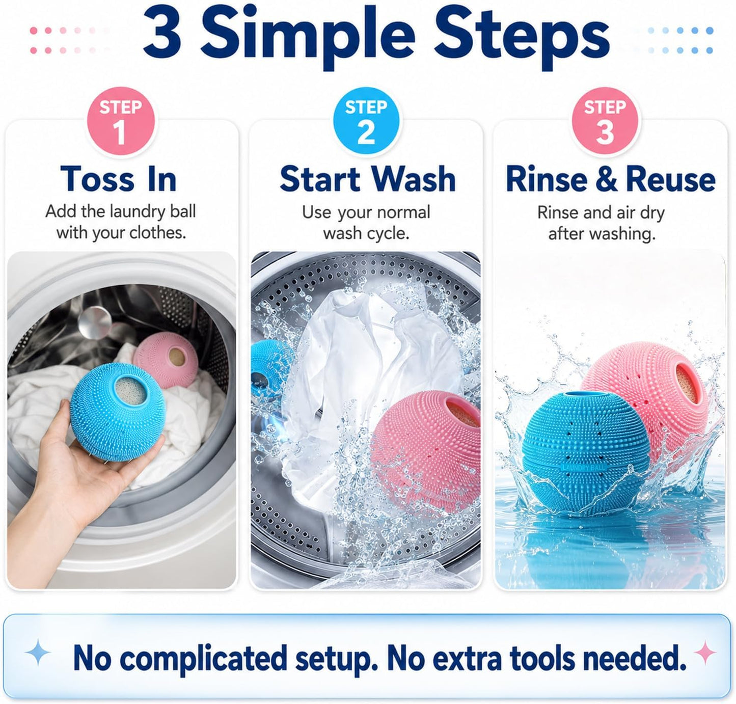 Reusable Laundry Ball for Washing Machine, Reusable Silicone Scrubber with Built-in Filter, Captures Pet Hair, Lint & Dirt, Helps Reduce Tangling, Fabric Safe, 1 Pack(Blue)