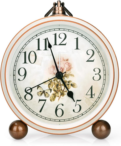 Maxspace 5.2in Analog Clock, Retro Silent Desk Clock Non-Ticking & Battery Operated with Quartz Movement,Clock Decor for Bedroom Living Room
