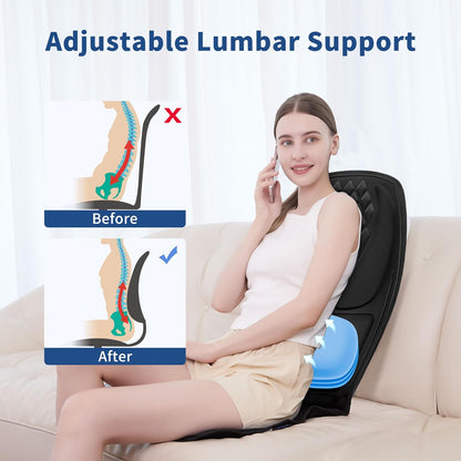 Vibration Massage Seat Cushion with Lumbar Heat, 8-Motor Back and Seat Massager Pad, Manual Lumbar Support, 9 Modes and 3 Intensities for Office Chair, Sofa and Recliner