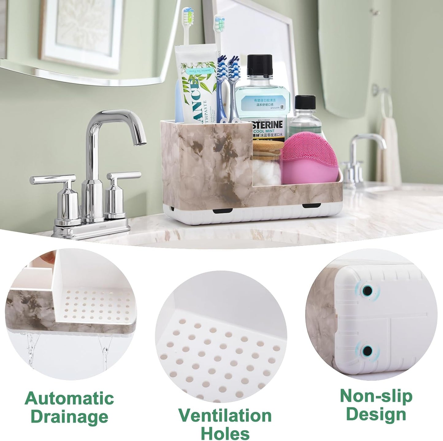 Toothbrush Holders for Bathroom Counter Organizer and Storage (White) | Easy To Clean, Drainage, Non-Slip, Detachable, Kids Electric Toothbrush and Toothpaste Holder for Bathroom