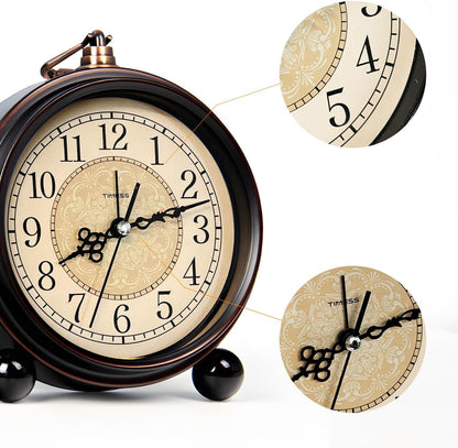 TIMESS 4.3-Inch Vintage Analog Alarm Clock, Silent Non-Ticking, Brown