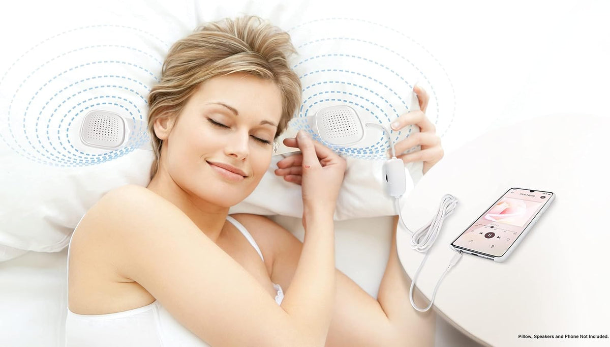 Sound Oasis Sleep Therapy Pillow Speakers with Holder – Ultra-Thin Under Pillow Stereo Speakers with Volume Control, 3.5mm Audio Jack for Sleep Sounds, Tinnitus Relief, Music & Relaxation