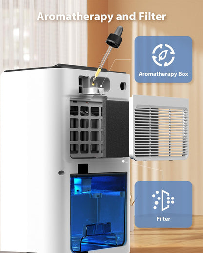 UBBO 95oz Dehumidifiers for Home, 1000 Sq.Ft Dehumidifier with Drain Hose - Auto Shut Off, Timer, Sleep Mode & Drain Hose - 7 Color Light for Bedroom, Bathroom, RV - Black