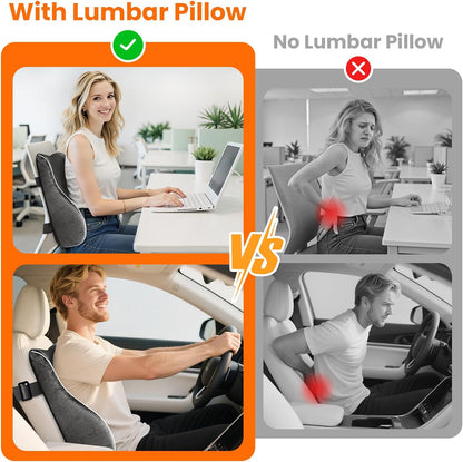 CloudBliss Lumbar Support Pillow, Memory Foam for Office Chair, Black | Ergonomic High-Density Memory Foam, Adjustable Straps, Washable Mesh Cover, Lower Back Support for Office, Gaming & Car Seat