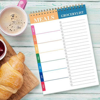 Weekly Meal Planner and Grocery List - 50 Undated Sheets Planning Pad for Organized Daily Menu, Tear-Off Notepad for Convenient Shopping