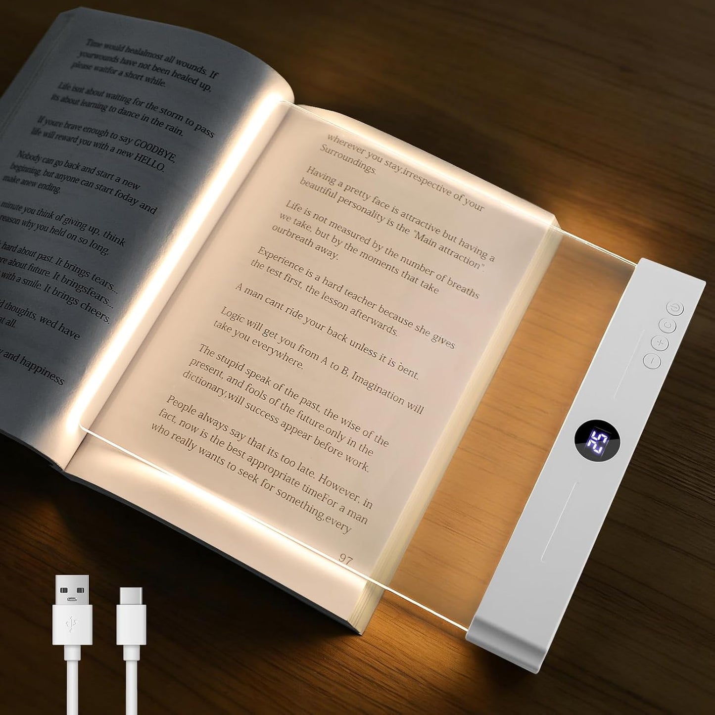 Book Light, Rechargeable Clear LED Reading Light with 3 Colors & Timer | Dimmable Full Page Panel Plate Lamp, Reading Lights for Book, Kids Eye Protection for Night Reading in Bed (White, Small)