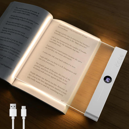 Book Light, Rechargeable Clear LED Reading Light with 3 Colors & Timer | Dimmable Full Page Panel Plate Lamp, Reading Lights for Book, Kids Eye Protection for Night Reading in Bed (White, Small)