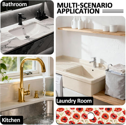 2 Pcs Kitchen Sink Splash Guard Faucet Mat Wood Grain Pattern Faucet Mat for Sinks Natural Wood Color Absorbing Drying Mats for Kitchen Bathroom, 23.6x5.5inch