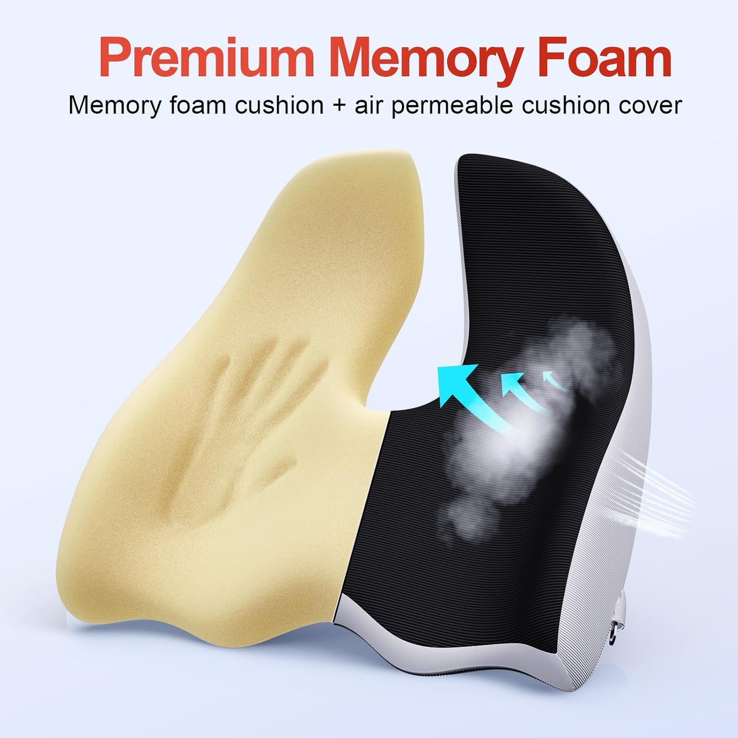 Benazcap Large Ergonomic Seat Cushion Relieves Sciatica & Tailbone Pain | Ergonomic memory foam relieves sitting strain, washable slip-resistant cover, fits office, car, gaming chairs all day