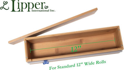 Lipper International Bamboo Wood Kitchen Wrap Dispenser with Cutter for Standard 12" Wide Rolls of Aluminum Foil, Plastic Wrap, or Wax Paper, 13 7/8" x 3 3/8" x 3 1/2"