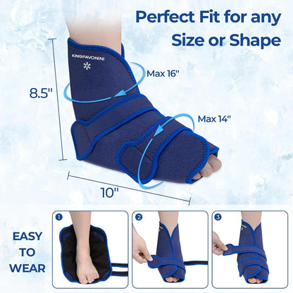 KingPavonini Ankle Foot Ice Pack Wrap, XL, Blue, 1 Wrap + 4 Gel Packs