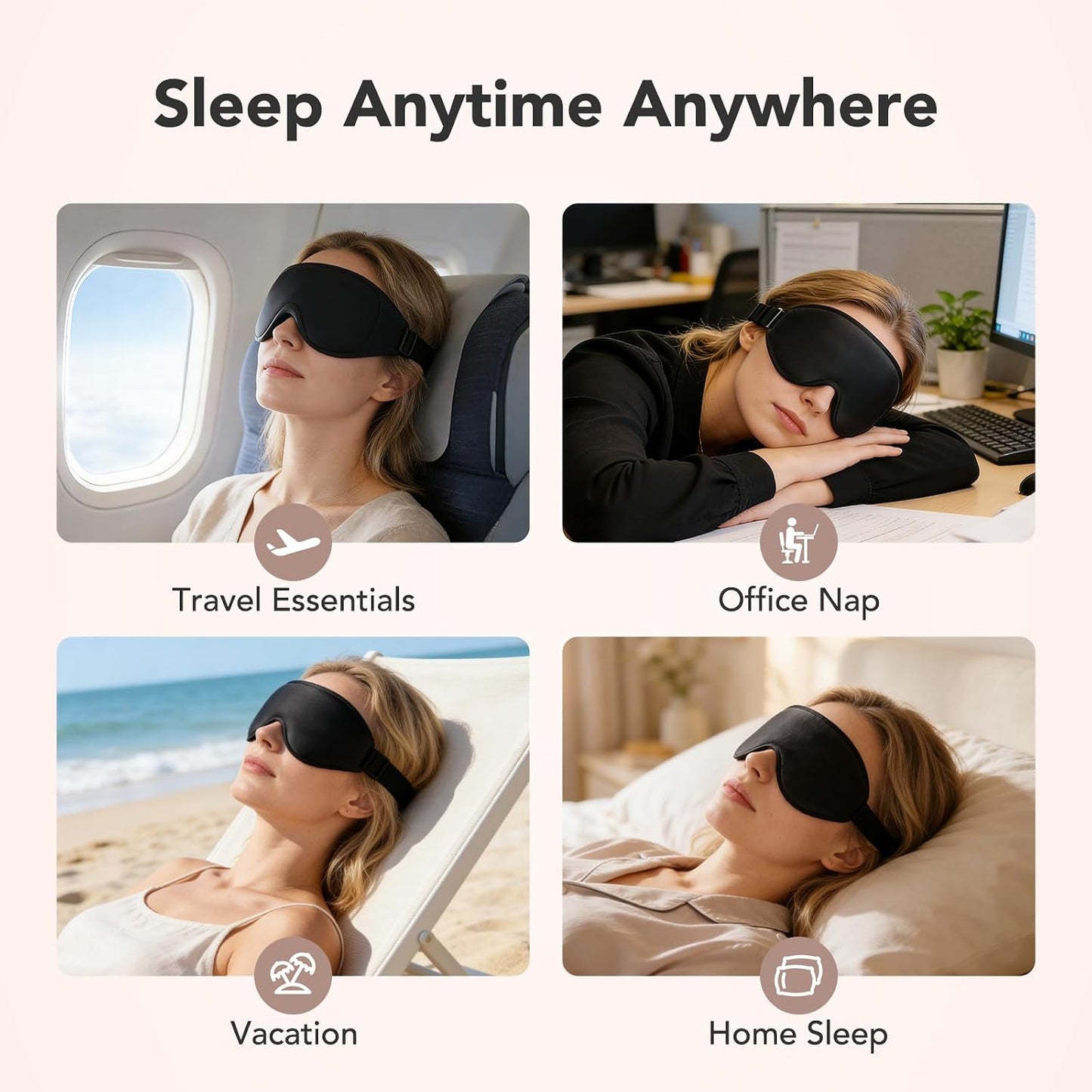 Sleep Mask for Side Sleepers, 100% Blackout 3D Contoured Eye Mask, Black | Zero Pressure Lash-Friendly, Adjustable Light Blocking Travel Mask for Men & Women