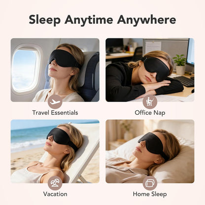 Sleep Mask for Side Sleepers, 100% Blackout 3D Contoured Eye Mask, Black | Zero Pressure Lash-Friendly, Adjustable Light Blocking Travel Mask for Men & Women