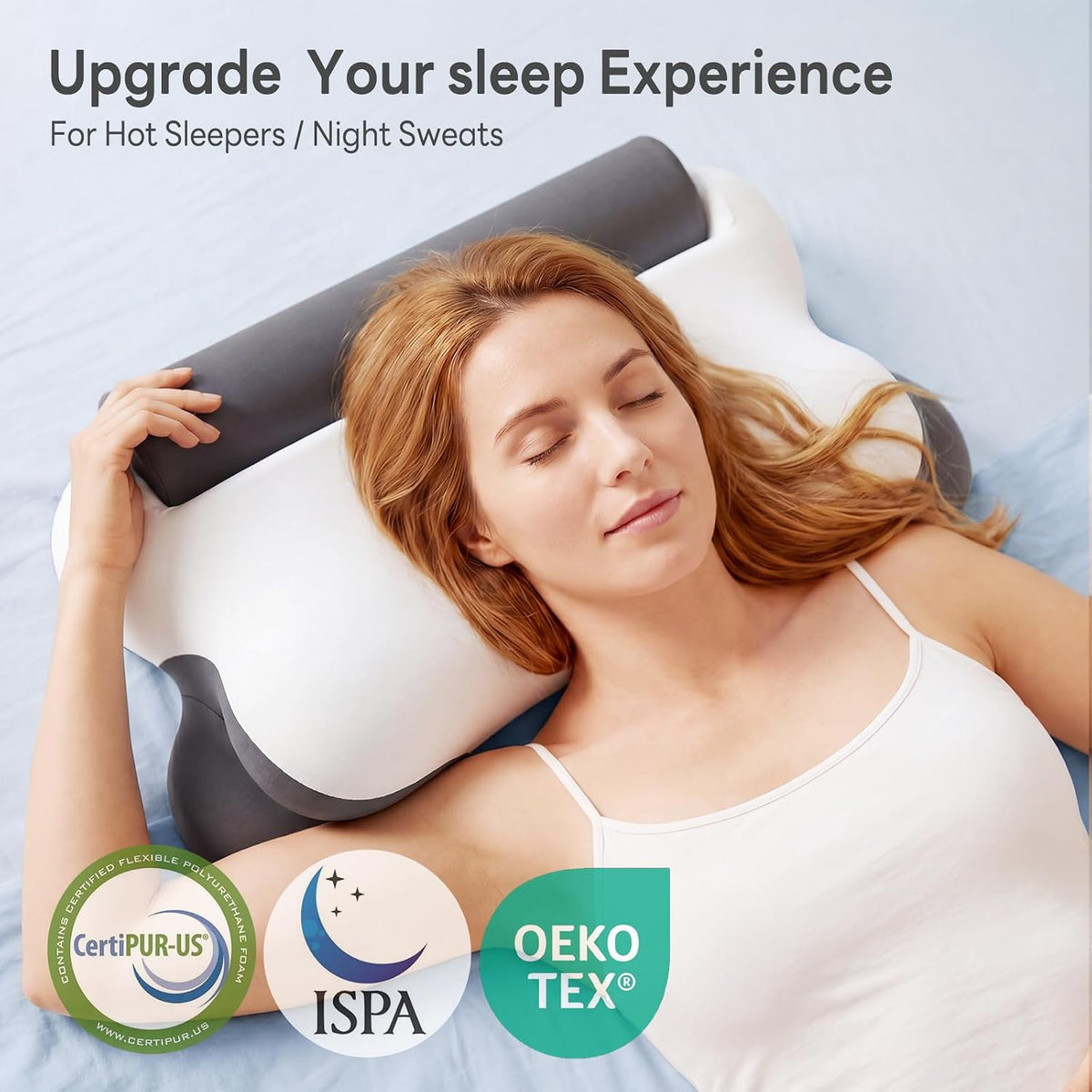 DUMOS 2-in-1 Contoured Neck Pillow, Slow Rebound Cooling Memory Foam with Detachable Round Support Roll, Multi Support Bolster for Neck Waist Ankle, Washable Cover for Side Back Stomach Sleepers White