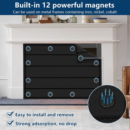Magnetic Fireplace Cover 39"x32" Fireplace Draft Stopper Blocker Indoor | Fire Place Cover with Built-in 12 Strong Magnet for Iron Fireplace Frame Fireplace Screen