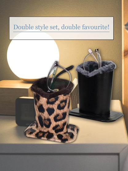 Baitaihem Pack of 2 Plush Lined Eyeglasses Holder Stand Protective Glasses Case For Desks Or Nightstands