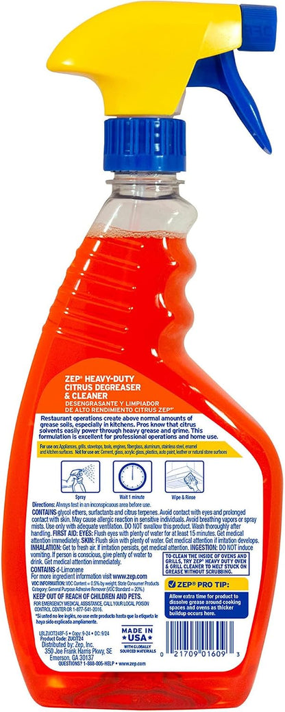 Zep Heavy-Duty Citrus Degreaser Cleaner Concentrate - 1 Gallon (1 Unit) ZUCIT128 - Restaurant Grade Degreaser and Cleaner Removes Oil, Grease, Adhesive, and Kitchen Soil
