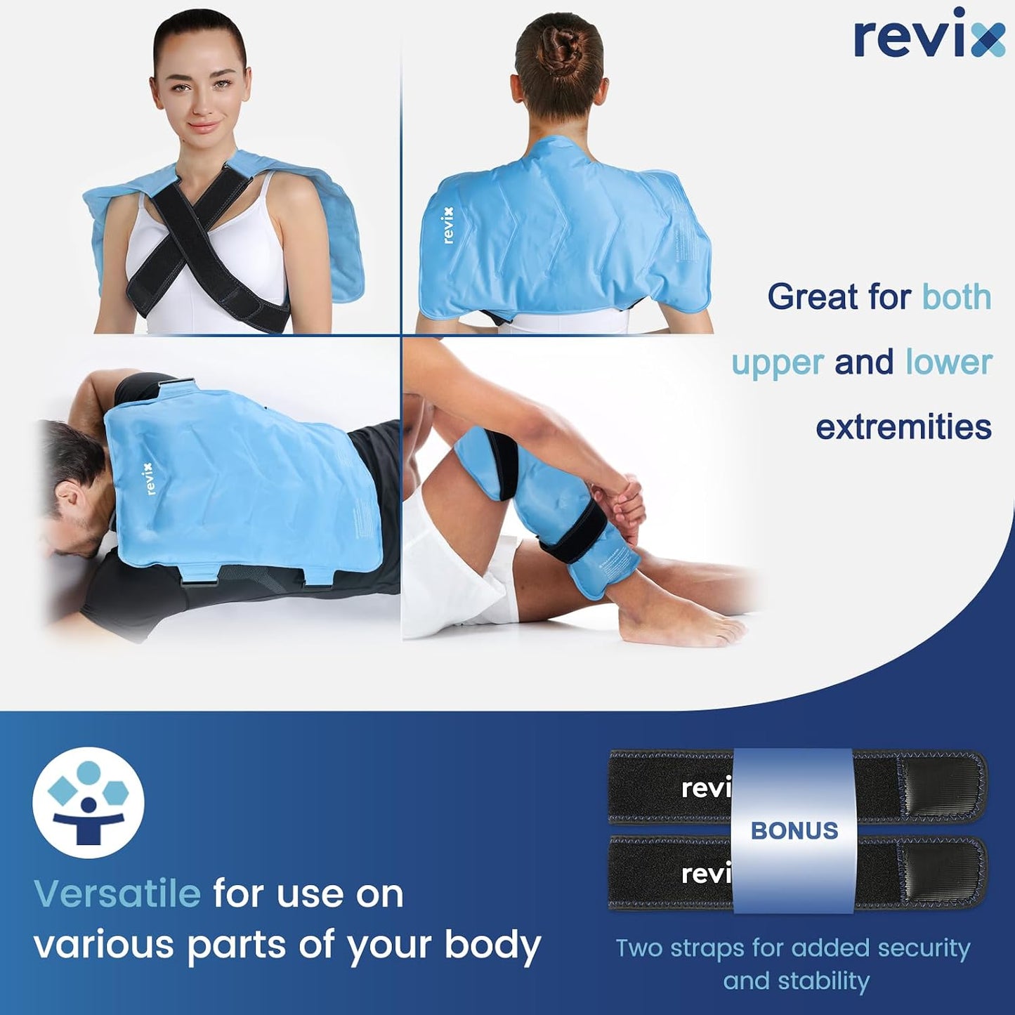 REVIX XXL Full Back Ice Pack Wrap, Reusable Gel Cold Compress for Upper and Lower Back, Long-Lasting Flexible Ice Pack for Muscle Fatigue, Soreness, and Post-Workout Recovery