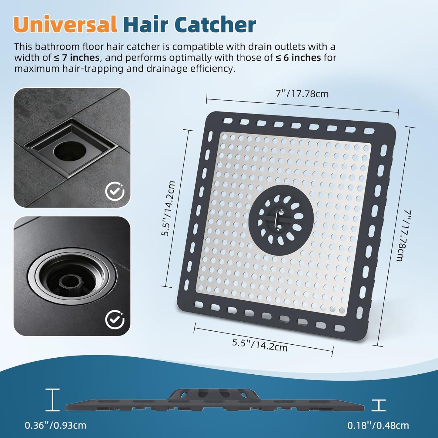 Hibbent Upgraded Shower Drain Hair Catcher for Bathroom Floor 4" Drain, Anti-Clogging Shower Drain Cover, Stainless Steel & Silicone Drain Strainer with Handle, Shower Drain Protector, Grey