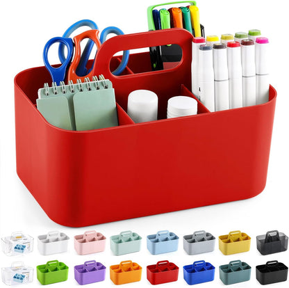 Multiuse Caddy Organizer with Handle, Portable Divided Plastic Tote Bin - Art Craft, Stationary Pen Marker Crayons, Makeup Hair Supplies Storage - Bathroom, Classroom, Dorm, Office, Desk Holder - Grey