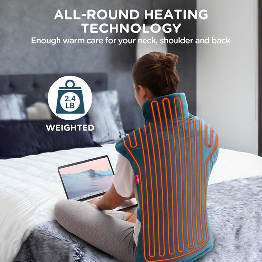 Comfytemp Heating Pad for Back, Neck Shoulder Weighted Design for Snug Fit, 22"x33" FSA Eligible Electric Wearable Throw, 2H Auto-Off, HSA Large Heated Wrap, Machine Washable