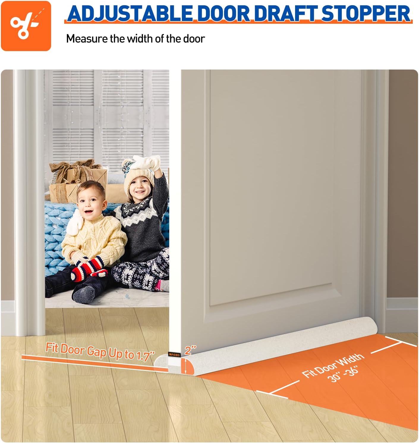 MAGZO Under Door Draft Stopper, 36 Inch Adjustable Door Gap Filler, Gray | Dual-Sided Soundproof Door Sweep for Blocking Noise Cold Air, Smoke, Dust & Light – Easy Install, Energy Saving, Washable